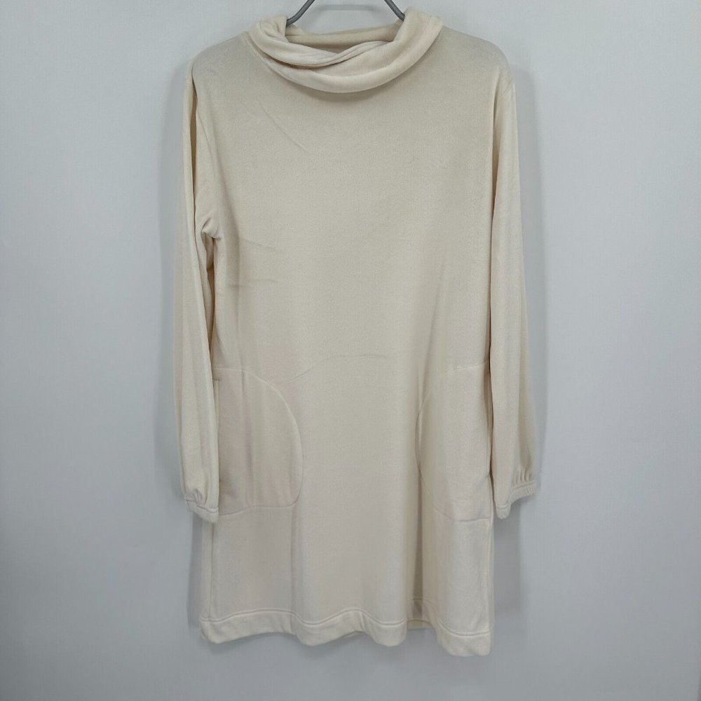 Softies 35" Feather Velour Funnel Neck Lounger Dress sz S Cloud-Ivory NWT